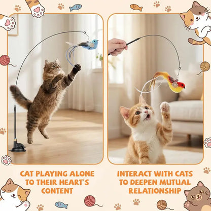 🐱Hands-free interactive cat teaser wand with suction cup