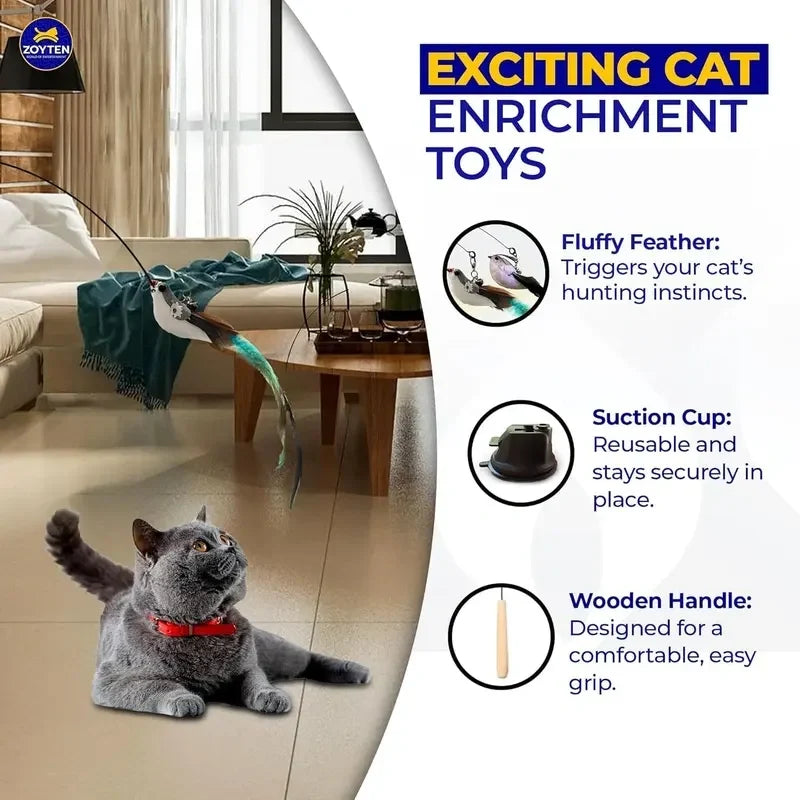10-in-1 Hands-Free Interactive Cat Wand Toy with Suction Cup