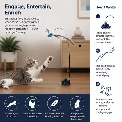 🐱Hands-free interactive cat teaser wand with suction cup