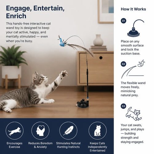 🐱Hands-free interactive cat teaser wand with suction cup