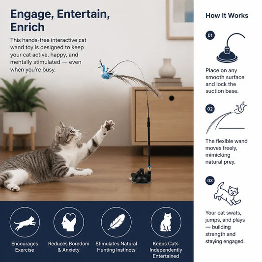 🐱Hands-free interactive cat teaser wand with suction cup